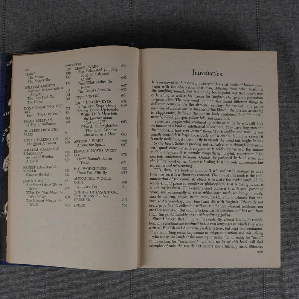 A Treasury of Laughter Vintage Hardcover Humor Anthology Illustrated Blue 1946
